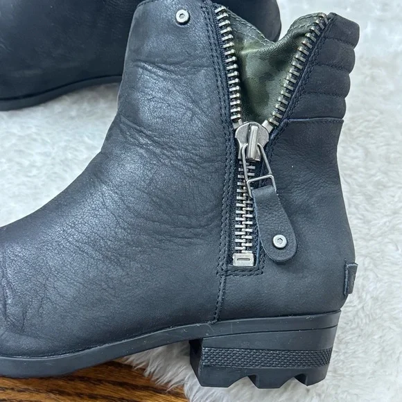 Sorel Danica Waterproof Black Leather Ankle Booties Ss 8 - Picture 10 of 13